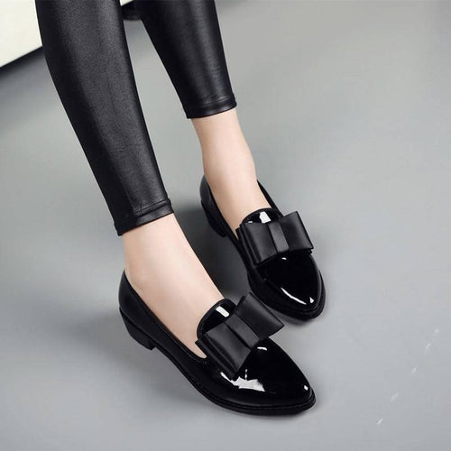 Bowknot Leather Low Heels Woman Shoes